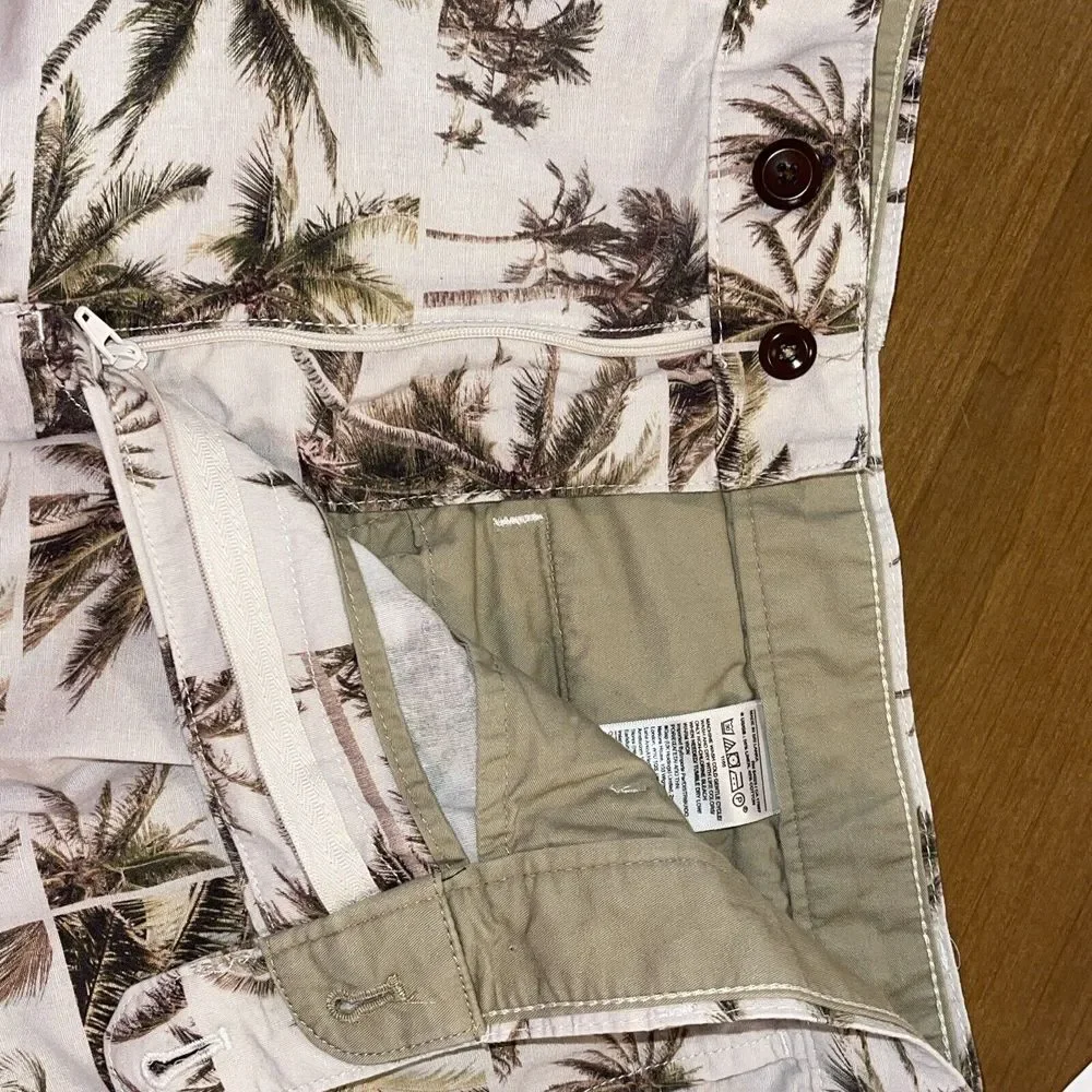 Banana‎ Republic Shorts Men 32 Linen Palm Tree Hawaiian Vacation Beach Cruise